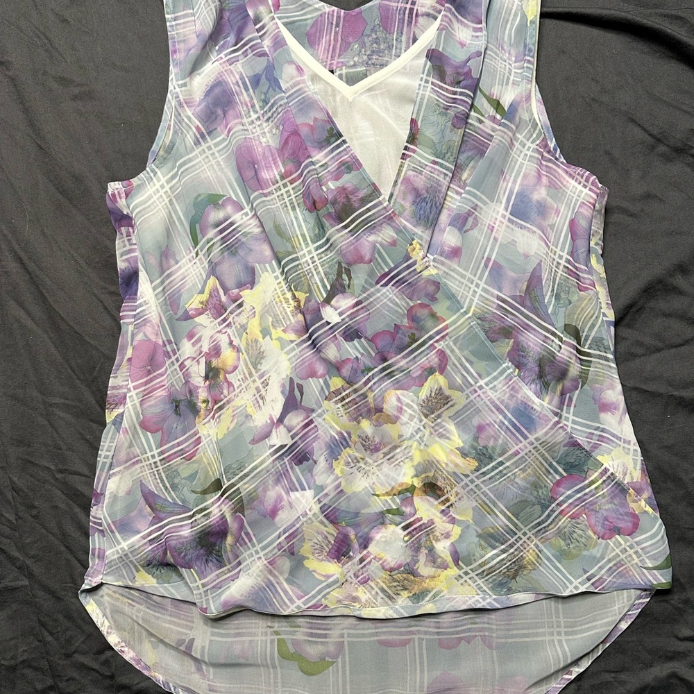 Maurices Floral Plaid Sleeveless Top - Lavender, Cream, and Lemon
